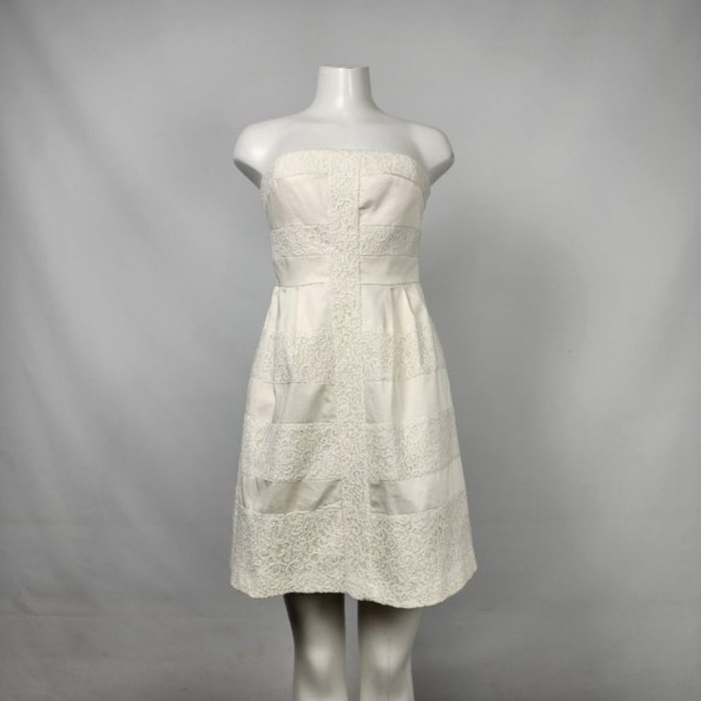 RW&CO White Lace Cotton Strapless Fit &Flare Mini Dress Size 8
